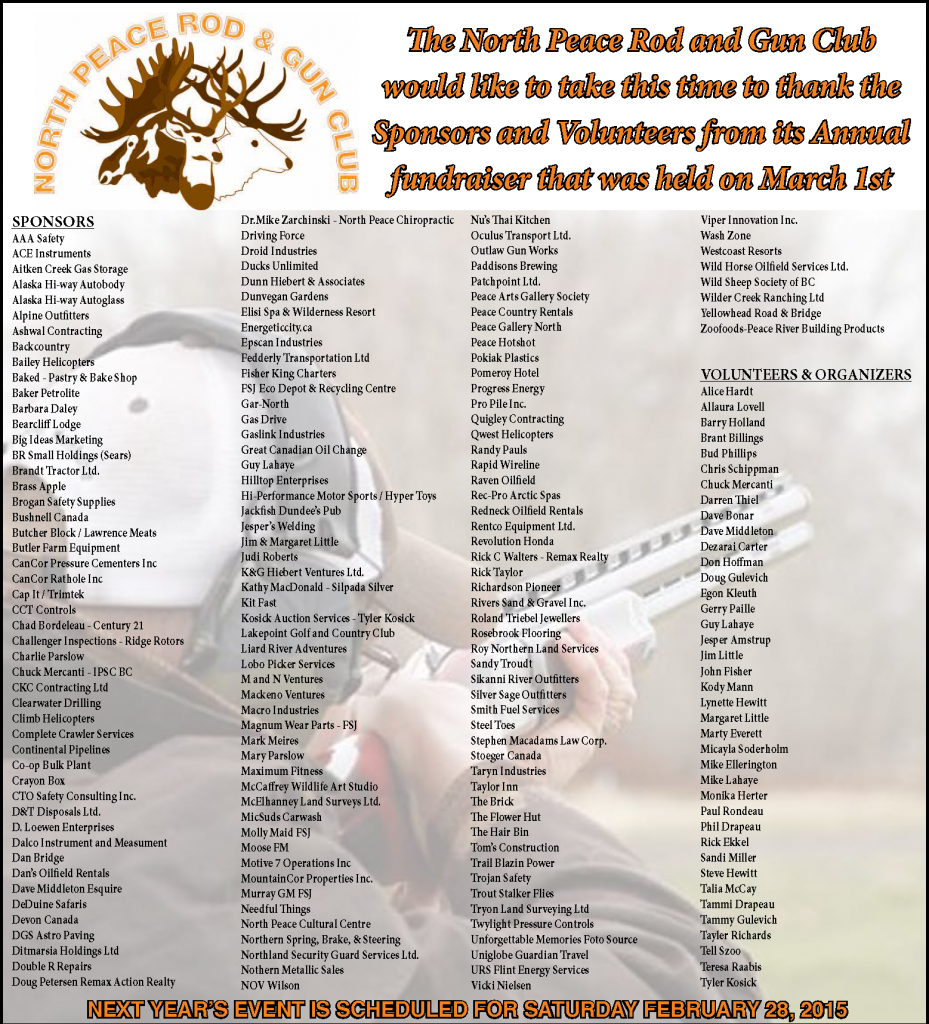 Thank-you to Donors, Sponsors and Volunteers